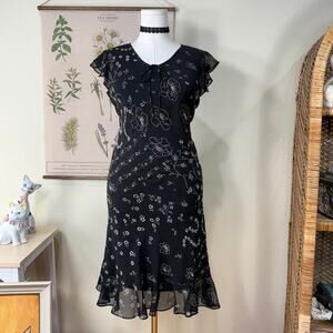 Vtg 90s Y2k Floral Beaded Dress Dark Fairy Coquette Romantic Dollette Sexy M 10